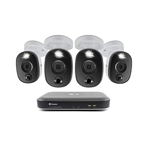 Swann 4 Channel 4 Camera DVR Security System, Wired Surveillance 4K HD DVR-5580 + 1TB HDD, Color Night Vision, Heat & Motion Sensing Warning Light, Alexa + Google, SWDVK-455804WL