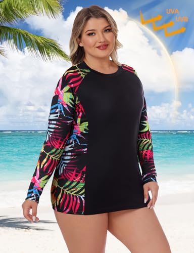 Zamowoty Women's Plus Size Rash Guard Long Sleeve Swim Shirt UPF50+ Sun Protection Loose Fit Quick Dry Swimsuit Tops3