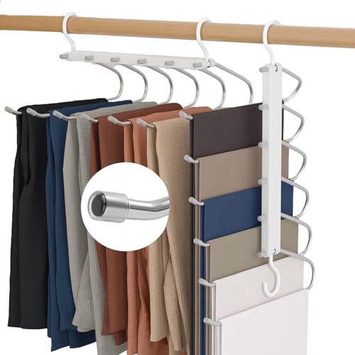6 in 1 Hosenbügel Platzsparend, rutschfeste magische Hosenbügel,Mehrfach-Kleiderbügel,Jeder kann 6 Stück aufnehmen Anzughosen,Hosen, Jeans, Schals, Handtücher,Krawatten (Weiß)
