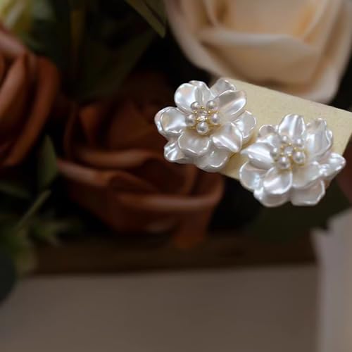 HETICA Classy Pearl Flower Stud Earrings for Women, Simplicity Flower White Pearl Camellia Stud Earrings Cubic Zirconia Earrings Jewelry Gifts3
