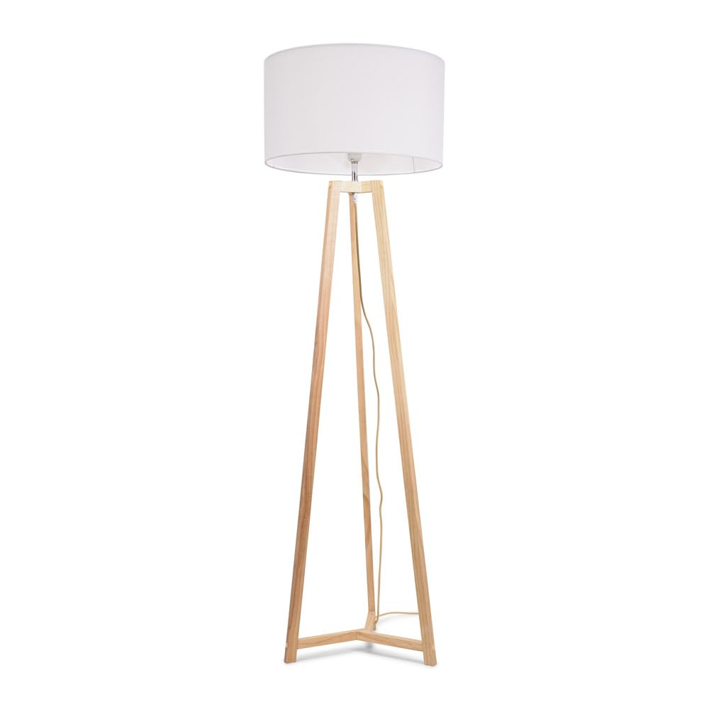 Valuelights White | Natural Wood Tripod Floor Lamp With Fabric Drum Lampshade Living Room Light | Floor Lamps, Home Décor & Improvement Essential