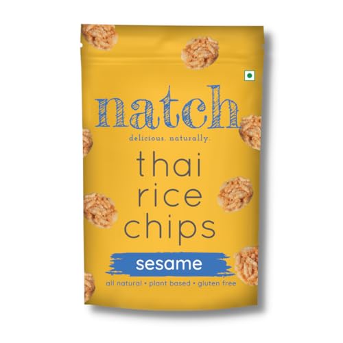 Natch Thai Sticky Rice Chips, Gluten Free, Vegan, Party Family Pack, All Natural Crunchy Crackers (Sesame) 100 Gm