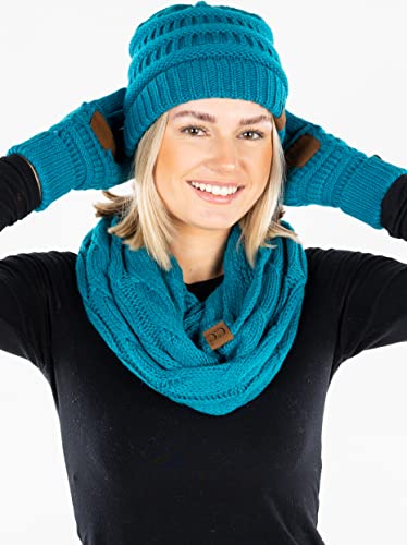 Funky Junque Beanie, Glove, & Scarf Bundle: Teal4