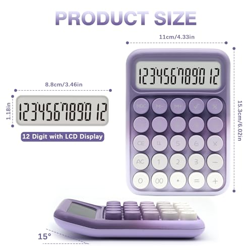 UPIHO Standard Calculator - Gradient Purple with 12 Digit Display and Big Buttons の商品画像 1