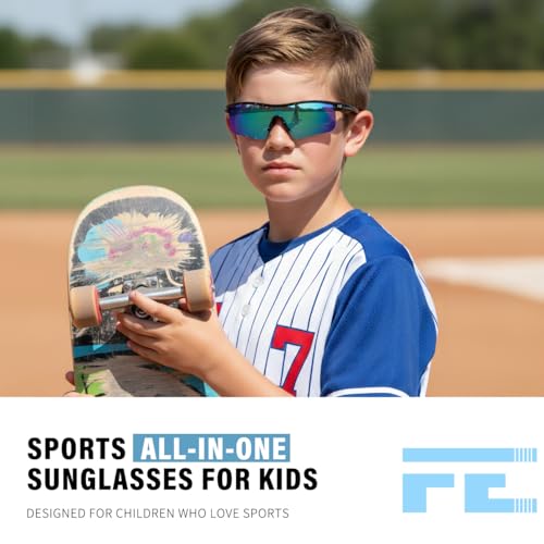 Image of FEISEDY Kids Polarized Sports Sunglasses, TR90 UV400 Baseball Cycling | LightWeight Wrap-Around for Boys Girls, TAC Polarized Lens blocks 100% UVA /UVB, Baseball /Softball /Cycling /Running B2454