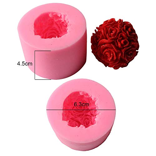 3Pcs/Set 3D Heart & Ball Shaped Rose Candle Molds Small Mini Silicone Rose Flowers Mold For Making Aromatherapy Beeswax Candle Soap Lotion Bar Crayon Wax Melt Polymer Clay Cake Decorating Tool #TOP3