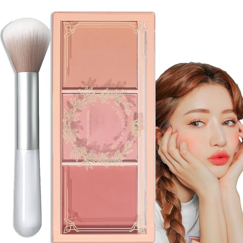 Blushers for Cheeks, 3-in-1 Matte Face Blush, Long-Lasting & Sweat-Resistant, Non-Greasy Makeup Powder For Cheeks, Natural & Brightened Skin, With Brush