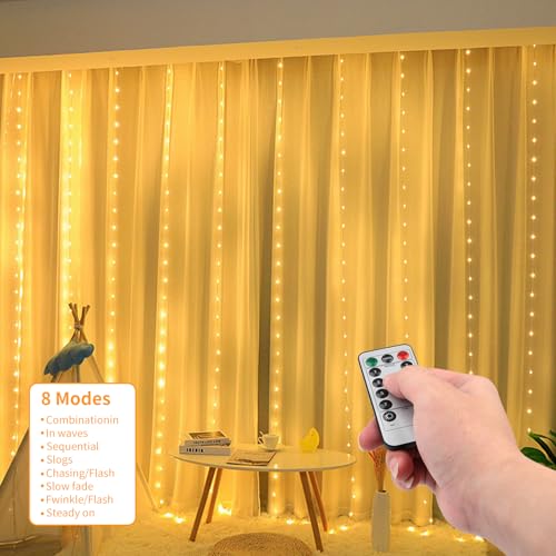SENTAIMAO Curtain Fairy Lights, 3m x 3m 300leds USB Operated 8 Modes String Light Indoor Outdoor Waterproof Hanging Window Lights with Hooks for Christmas, Wedding, Party,Wall, Home Decorations - Image 5