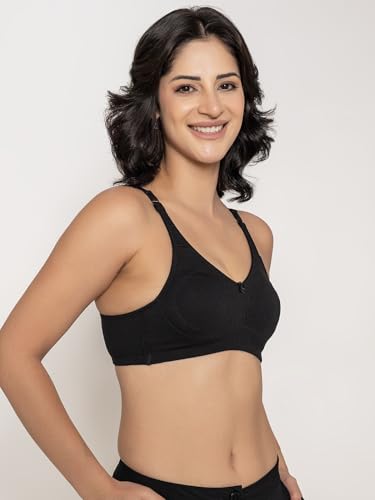Image of INKURV Seamless Non-Padded Bra for Women | Non-Wired Cotton Full Coverage T-Shirt Bra | Thin Adjustable Straps | Double Layered Cups | Anti Sag Lift Up Support | Luna Combo of 2