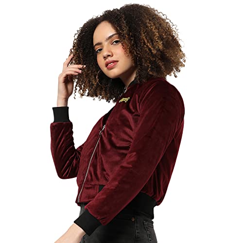 Image of Campus Sutra Women's Puffer Regular Fit Bomber Jacket for Winter Wear | Standing Collar | Full Sleeve | Zipper | Casual Jacket for Woman & Girl | Western Stylish Jacket for Women