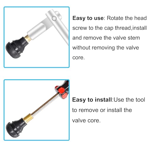 Image of Tire Valve Stem Tool Puller and Installer Kit - 4PCS TR412, 4PCS TR413, 4PCS TR414 Snap-in Tire Valve Stem with Valve Cores, Single Head Valve Core Remover Installer Tool