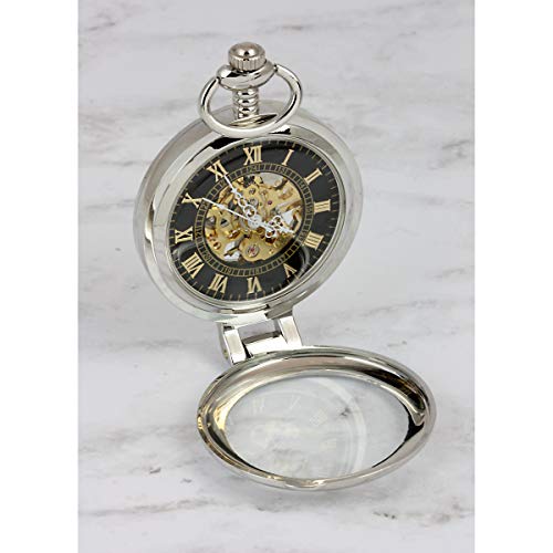 Image of Coin Pocket Watch with Skeleton Movement | Gold Layered Statue of Liberty Commemorative Half Dollar | Genuine U.S. Coin | Sweeping Second Hand, Magnifying Glass | Certificate of Authenticity