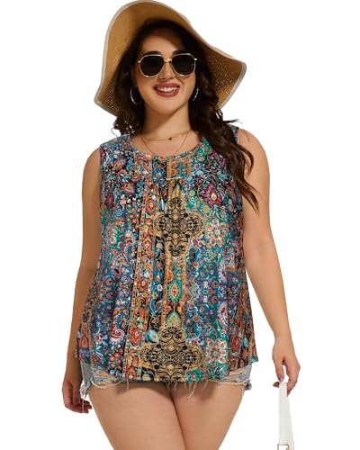 Image of Women Plus Size Tank Top Casual Summer Tops Loose Fit Sleeveless T Shirts Trendy Crewneck Tunic Tees 2026
