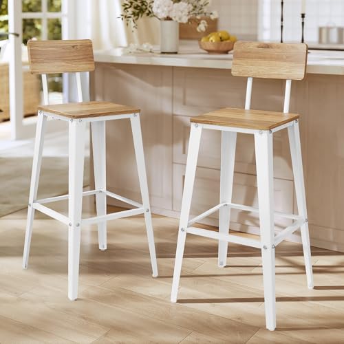 VASAGLE Tabouret Bar Industriel, Lot de 2, Chaise Bar Cuisine, avec Dossier, Cadre en Acier, Montage Facile, Style Industriel, Marron Blé et Blanc Nuage...
