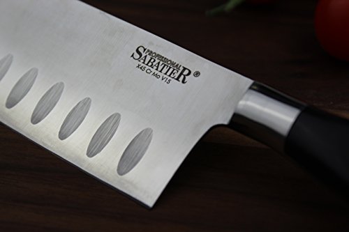 Professional Sabatier Knife Set 2 Piece - 13cm/5” Santoku & Utility Knives. Full Tang Blade. High Grade, Taper Ground Carbon Steel. Sharper for Longer. Triple Rivet Handles. by Taylors Eye Witness.