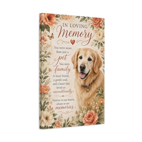Tableau canevas golden retriever fleurs deco murale salon 40x60 cm