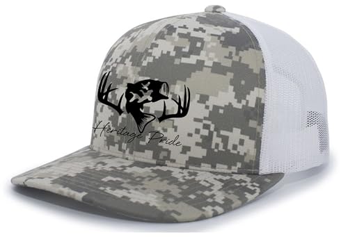 Image of Heritage Pride Deer Hunting Fishing Duck Hunt Mens Embroidered Mesh Back Trucker Hat