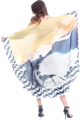 Canga Redonda Saída de Praia Pompom Estampa Rio de Janeiro (Amarelo)