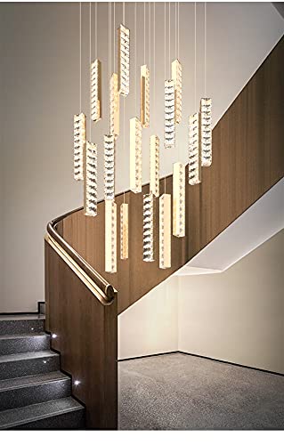 Chandelier cristal luxe design moderne argent d'or pour cage d'escalier