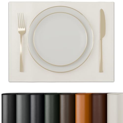 Image of Encasa XO Leather Dining Table Mats Set of 6 | Water Repellent & Heat Resistant Dining Table Mats | Washable & Easy to Clean Placemats for Kitchen Decor - 42x30 cm (Cream)