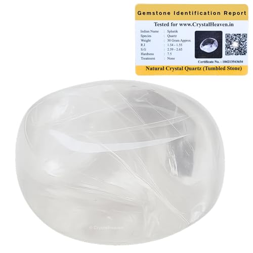 Image of Certified Premium Clear Quartz Crystal Healing Tumbled Stone, Natural Polished Crystals for DIY Crafts, Manifestation, Meditation, Pooja Feng Shui and Reiki Healing (30 Grams)