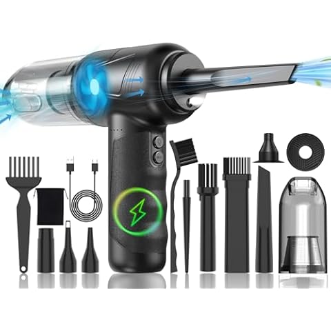 Compressed Air Duster with Air Blower 160000RPM Vacuum Cleaner and Air Duster 4 in 1 Keyboard Cleaner,No Canned Air Duster,Electir Air Duster,Replaces for Compressed Air Cans &Vacuum Cleaner for PC Cover