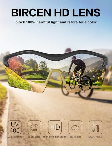 Image of BIRCEN Mens Polarized Sunglasses for Sports: TR90 Lightweight Sun Glasses Wrap Around Shades for Fishing Driving Cycling