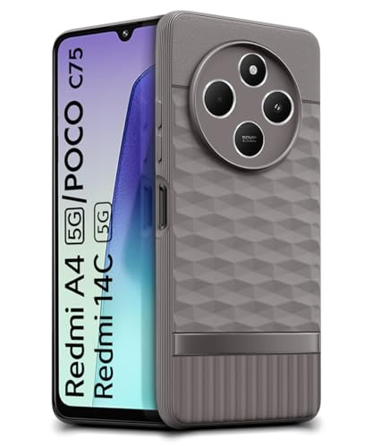 Image of WOW IMAGINE Back Cover for Redmi A4 5G | Poco C75 | 14C 5G | Poco M7 with Hexa Cube Design | Ultra Slim Rubberised Case | Inner Velvet Fabric | Silicone Flexible Mobile Case | Camera Protection - Grey