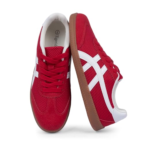 Image of Tigeridea Casual Sneakers for Women Lightweight Lace Up Tennis Shoes | Non-slip Lace Up Fashion Sneaker, Round Toe Retro Walking Shoes, 2026 Trendy Comfortable Trainers