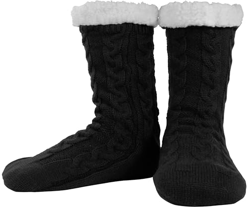 BenSorts Mens Warm Slipper Socks with Grips Cozy Fuzzy Lined Winter Non Slip Indoor House Christmas Gifts Stocking Stuffers Black