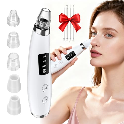Aspiratore Punti Neri, Pulitore dei Pori Professionale con 3 modalità e 5 Testine Intercambiabili, Elettrico Comedone per Pelle Sensibile Pulizia Viso e Rimozione di Comedoni, Brufoli e Grasso