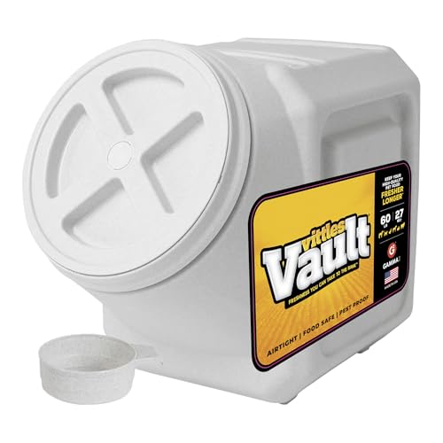 Vittles Vault Traditional Pet Food Storage Container For Dog Kibbles/Bird Seed/Oatmeal/Rice/Flour/Cereal BPA Free Plastic Sealed Airtight For Cat Food Up To 60 lb Made in USA With Scoop Gray