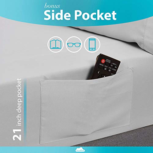 Image of DREAMCARE King Size Sheets Set - 6 pcs Breathable Cooling Sheets King Size | up to 21 inch Extra Deep Pocket King Sheet Set with Side Pockets - Extra Soft 100% Double Brushed Hotel Luxury Bedding -LightGray