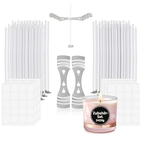com-four® Set di stoppini da 12 cm per 120 candele – Perfetti per candele fai da te in cera di soia, paraffina o cera d’api (242 pezzi - set di accessori)
