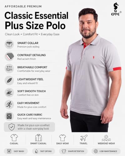 Image of EPPE Men's Plus Size Polo T-Shirt |Regular Fit, Stretchable Micropolyester Half Sleeve T-Shirt for Men|Casual & Sports Wear