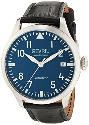 Gevril 43501-05 Men's Vaughan Swiss Automatic Watch, Genuine Italian Black Leather Strap