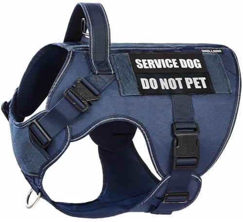 Image of Tactical Dog Harness for Large Dogs, Heavy Duty Dog Harness with Handle, Adjustable Reflective Military German Shepherd Dog Vest Harness with Do Not Pet Patches for Hiking Training Blue