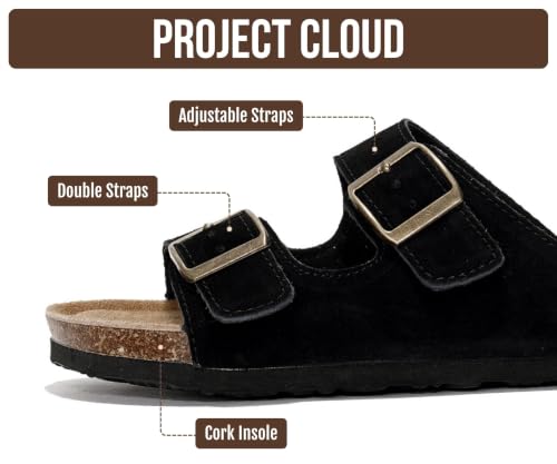 Image of Project Cloud 100% Genuine Leather Womens Sandals Slides for Women (Venita) | Cork Footbed Sandals for Women with Memory Foam and Arch Support Vacation Essentials Slides Women Footwear Flat Sandals