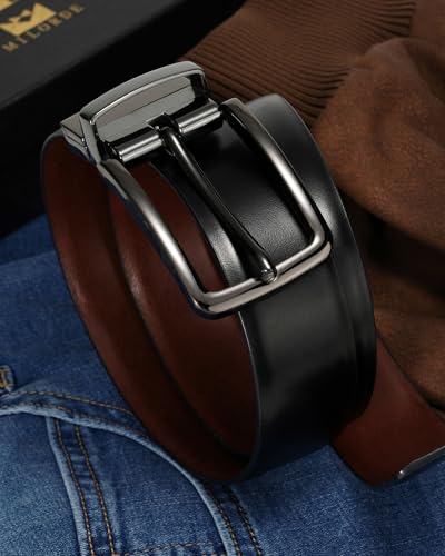 Image of MILORDE Reversible Belt for Men - Adjustable Size - Premium Leather - Double Style in One Belt