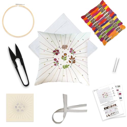 Image of Embroiderymaterial DIY Embroidery Cushion Cover Embroidery Kit for Beginners with Floral Design Cross Stitch Decorative Pillow Covers, Hand Embroidery Craft Kit for Home Decor (2PC, 16x16)