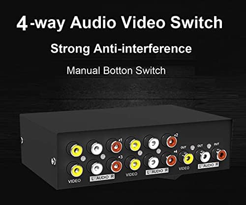 AV RCA Switch Box 4 way, MT-ViKI Audio Video Switcher Composite Video L/R Audio Selector Box for DVD STB Game Consoles (4 in 1 out)