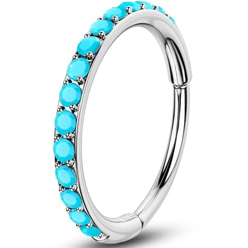 OUFER Turquoise Nose Rings Hoop for Women Men, 316L Surgical Steel 20G Nose Piercing Jewelry, Hinged Segment Septum Lip Rings Cartilage Conch Rook Helix Tragus Daith Earrings-6MM Silver 20G