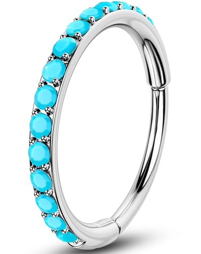 OUFER Turquoise Nose Rings Hoop for Women Men, 316L Surgical Steel 20G Nose Piercing Jewelry, Hinged Segment Septum Lip Rings Cartilage Conch Rook Helix Tragus Daith Earrings-6MM