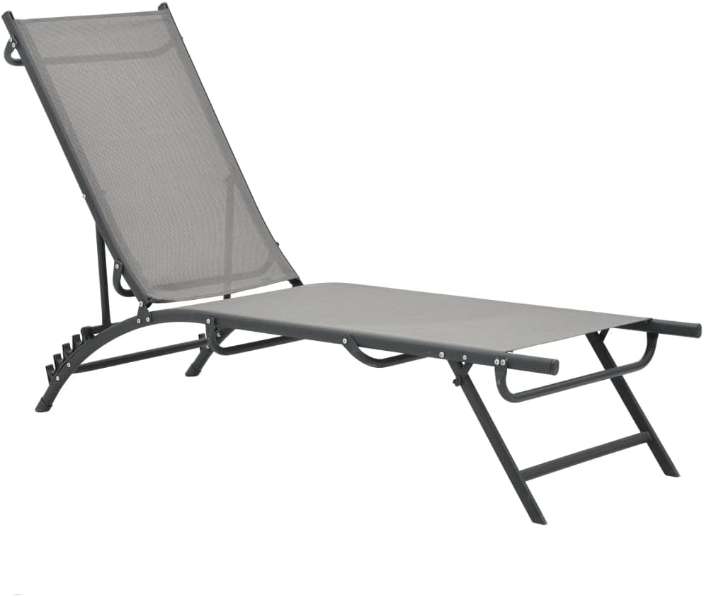 Patio Chaise Lounge, Outside Tanning Chairs,Reclining Sun Lounger,for Deck, Poolside, Steel and Textilene,2 pcs
