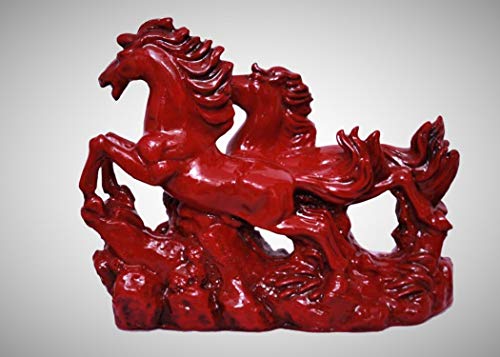 Image of INARA Creation Resin Two Running Victory Horses Statue (Size Small -13cm) (Red), Animal