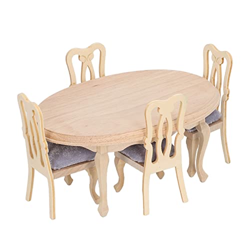 Table et chaises de maison de poupée miniature en bois stable qui ne bascule pas