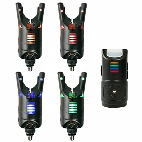 Détecteur de morsure carpe sans fil à mémoire LED 20s et prise jack 2.5mm lot de 4 avec boîtier