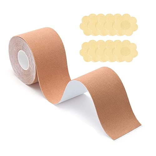 Boob Tape , Breast Lift Tape for A-E Cup Large Breast , Breathable Breast Lift Tape Athletic Tape&10 Pcs Disposable Fashion Breast Patch