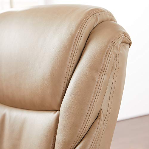 La-Z-Boy Miramar Executive Office Chair with Memory Foam Cushions, Brown Wooden Arms and Base, Beige