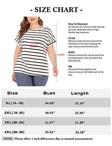 Gxlu Womens Plus Size Short Sleeve Striped T Shirts Summer Casual Crewneck Blouse Tops Black Stripe 2Xl #TOP3